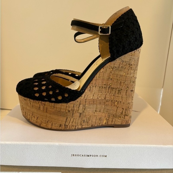 JESSICA SIMPSON Marshela Ankle-Strap Platform Wedge Sandals Woven Cutout shoes - Picture 16 of 16